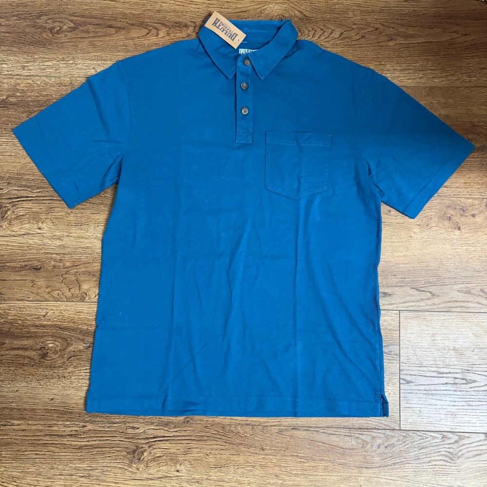 Duluth Trading Co Longtail T Jersey Polo Shirt Mens Medium Blue Short Sleeve New